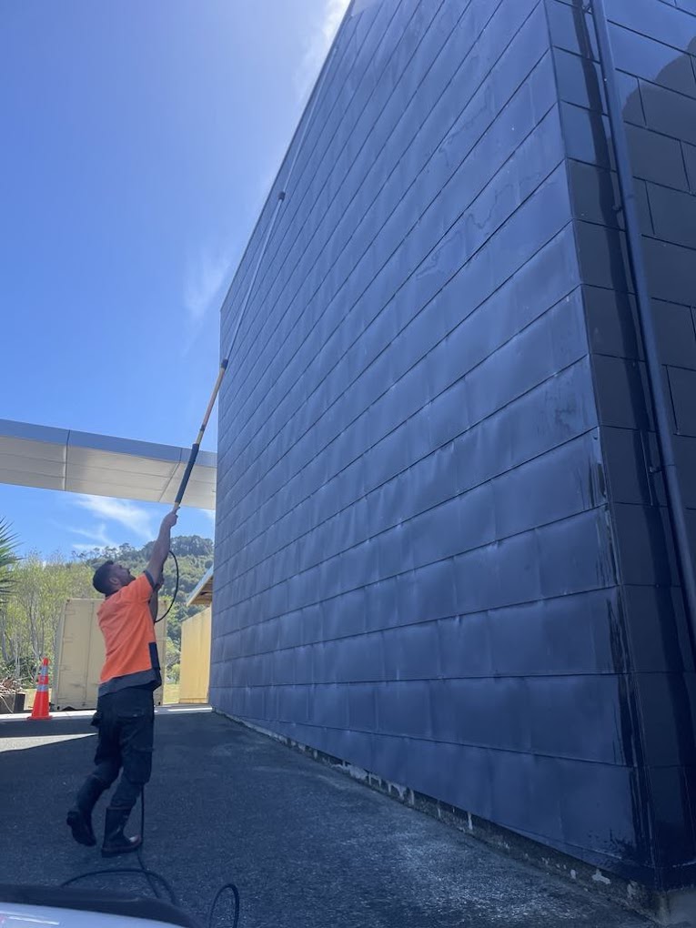 Pressure washing in action